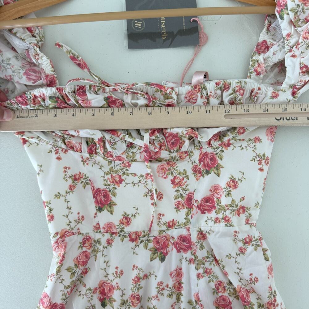 House of CB Tallulah Dress XS Floral Puff Sleeve Rose Print Coquette Romantic - Picture 11 of 13